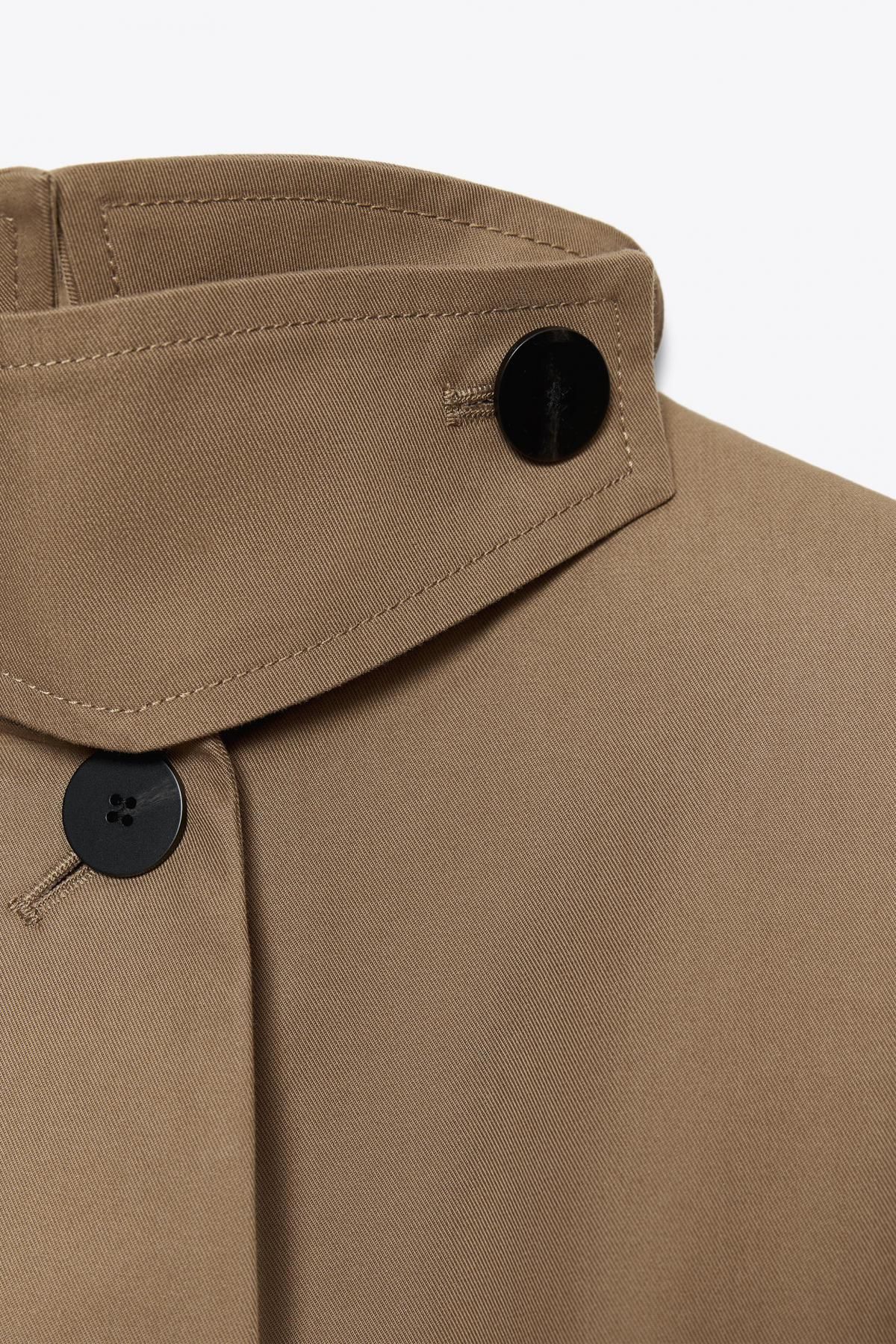 자라 테크니컬 코튼 혼방 드로스트링 숏 파카 7522/270 BROWN / TAUPE - 상세 이미지 4