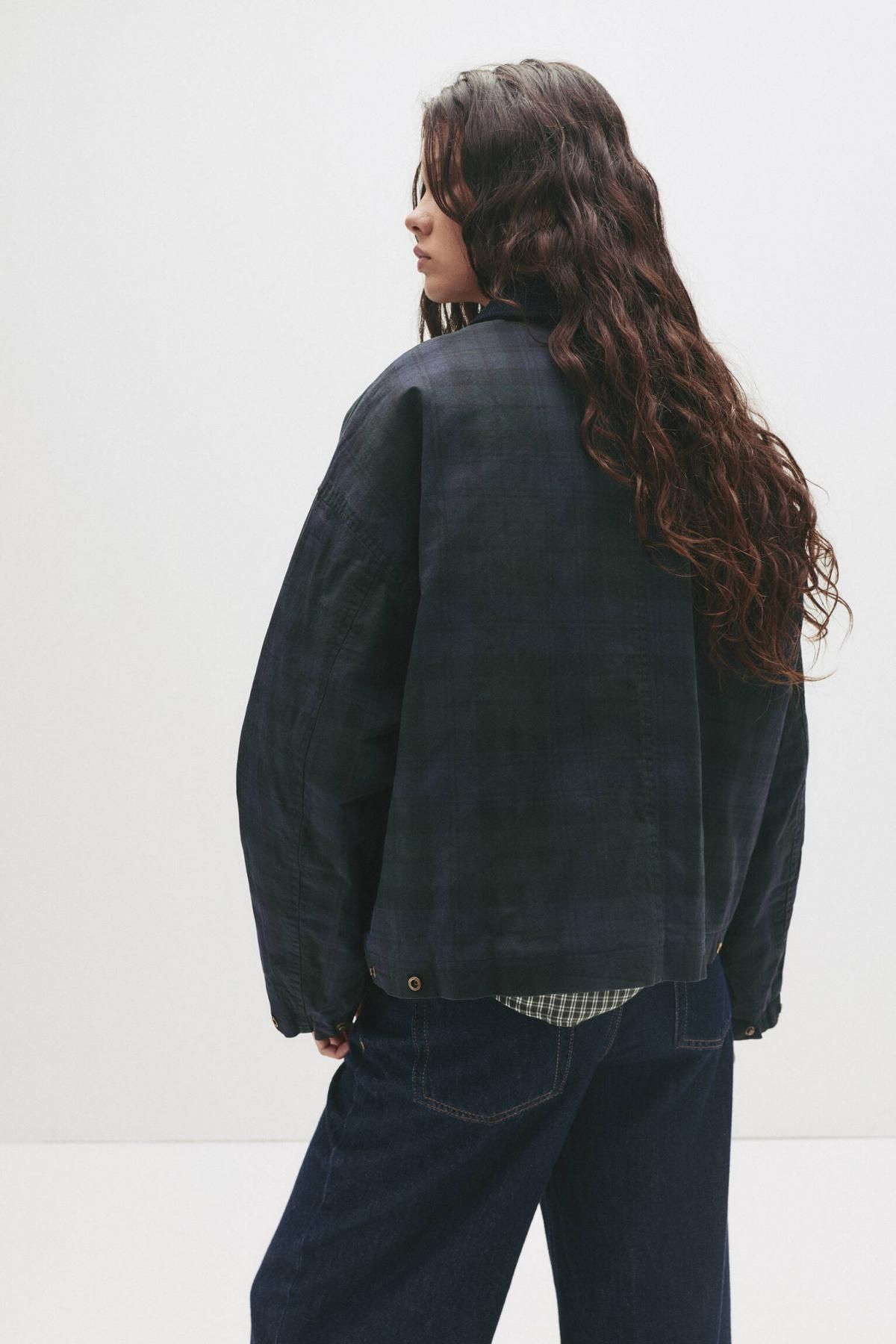 풀앤베어 테크니컬 왁스드 체크 코듀로이 카라 재킷 7700/325 NAVY - 상세 이미지 3