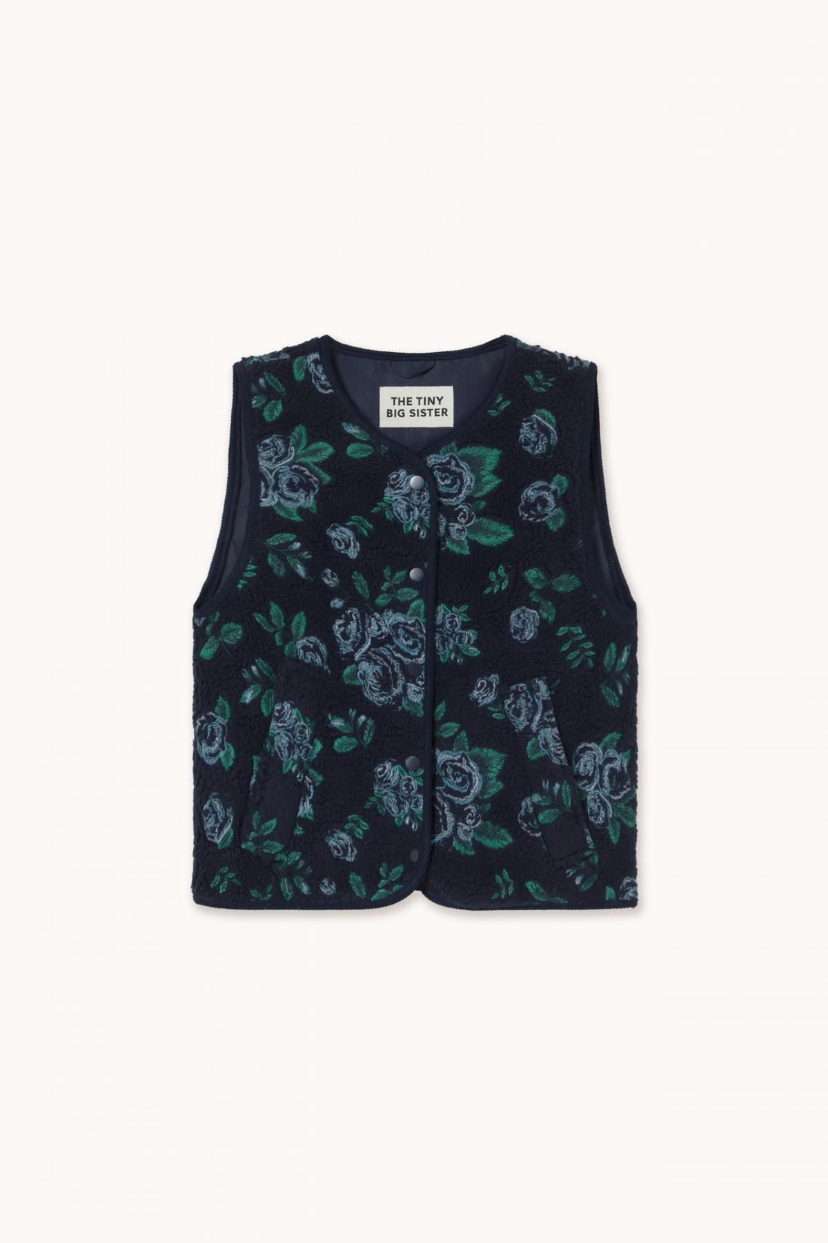 타이니코튼 플라워 패턴 네이비 플리스 베스트 AW25-810107 ONE COLOR - 메인 이미지