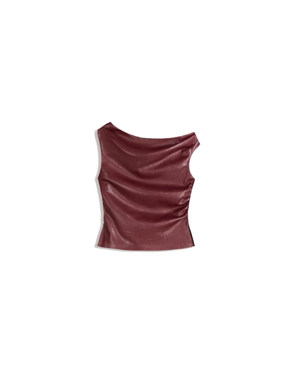 버쉬카 비대칭 레더 이펙트 슬리브리스 탑 8811/710 MAROON - 상세 이미지 3