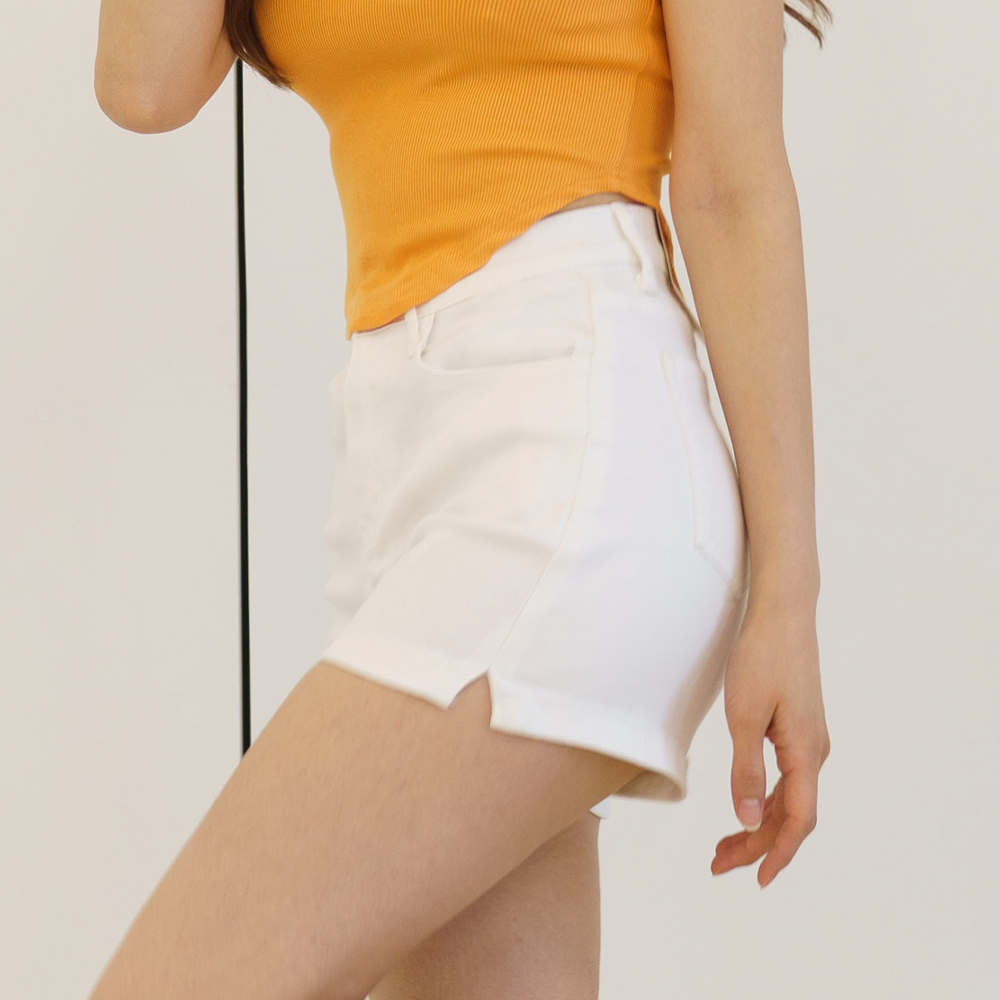 슬림 면스판 하이웨이스트 롤업 기본 무지 숏팬츠 짧은반바지 이미지 4
