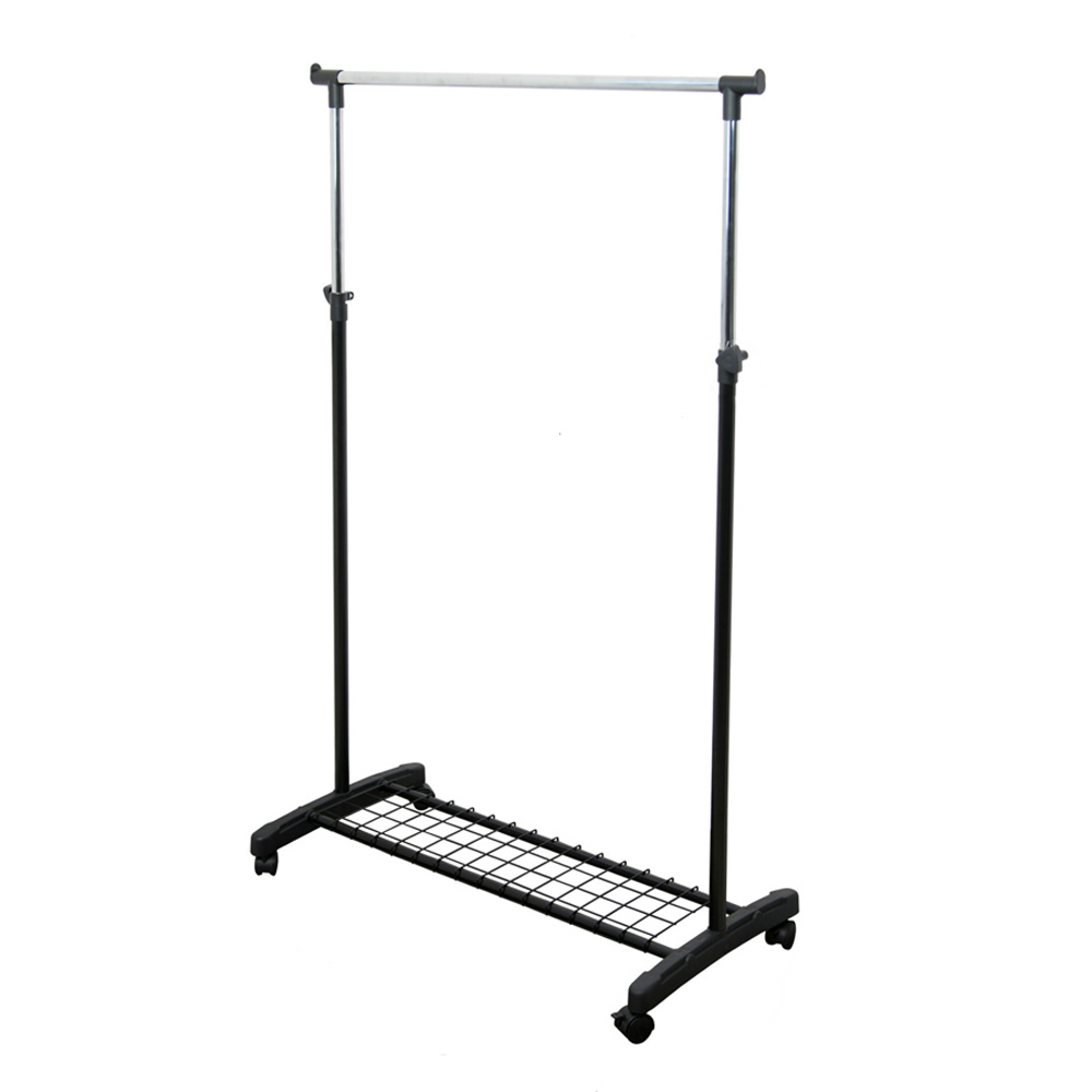 조립식 철제 스탠드 옷걸이 이동식 파이프 행거 바퀴달린 수납 옷걸이대 1단