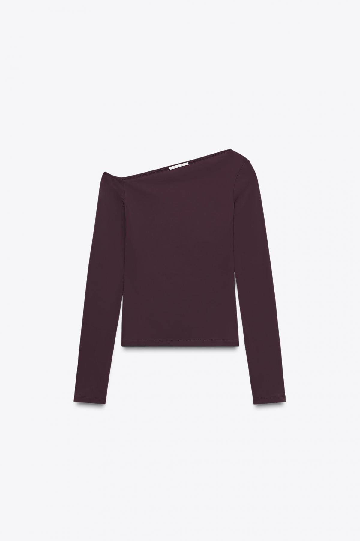 자라 트렌디 비대칭 폴리아미드 슬림핏 긴팔 티셔츠 3641/870 WINE - 메인 이미지