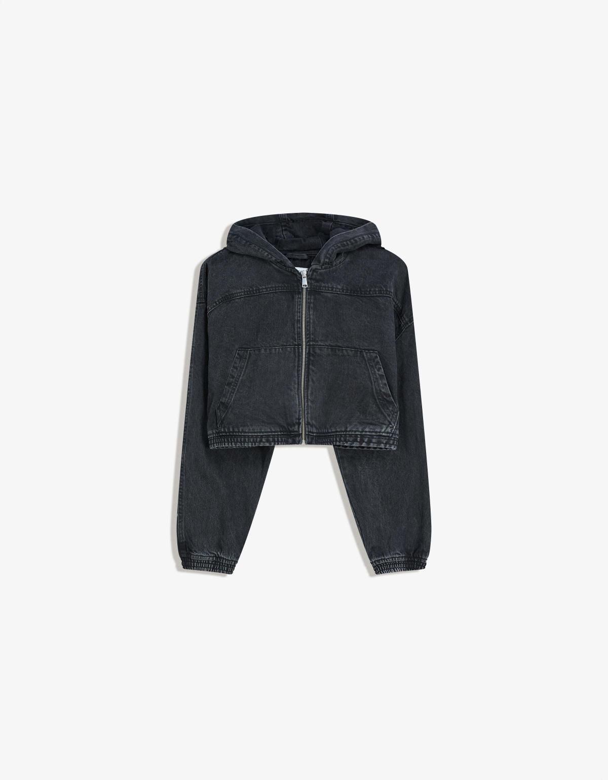 버쉬카 크롭 데님 집업 후드 재킷 6592/352 BLACK - 메인 이미지