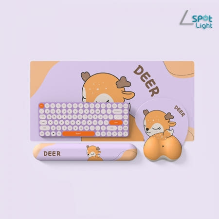 스포트라이트 꽃사슴 DEER 마우스 패드 키보드 손목받침대 팜레스트 장패드 데스크탑 3in1 세트