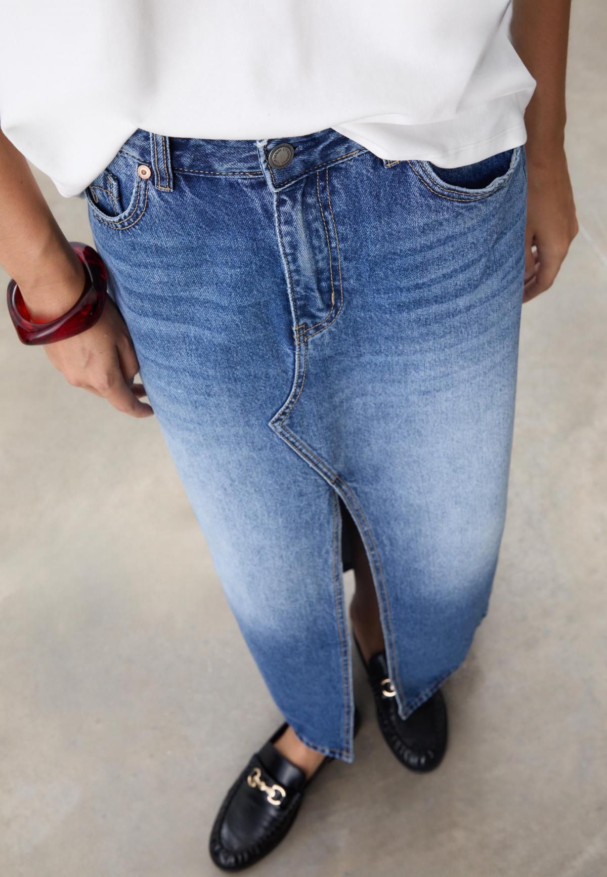 스트라디바리우스 트렌디 루즈핏 데님 미디 스커트 1318/621 MEDIUM DENIM WASH - 상세 이미지 5