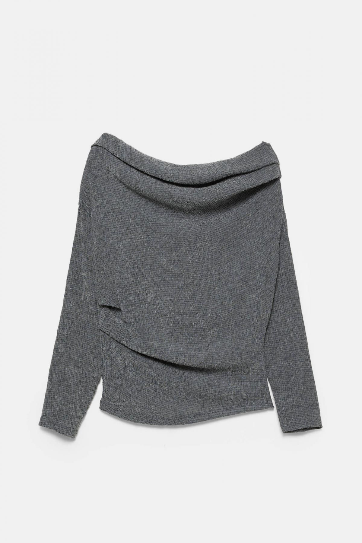 풀앤베어 오버사이즈 보트넥 크레이프 긴팔 탑 7152/384 GREY - 상품 이미지