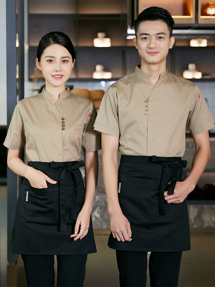 식당유니폼 홀서빙복 7부 여성 티셔츠 상의 반팔 남녀 블랙 남성 상의 M - 상세 이미지 3