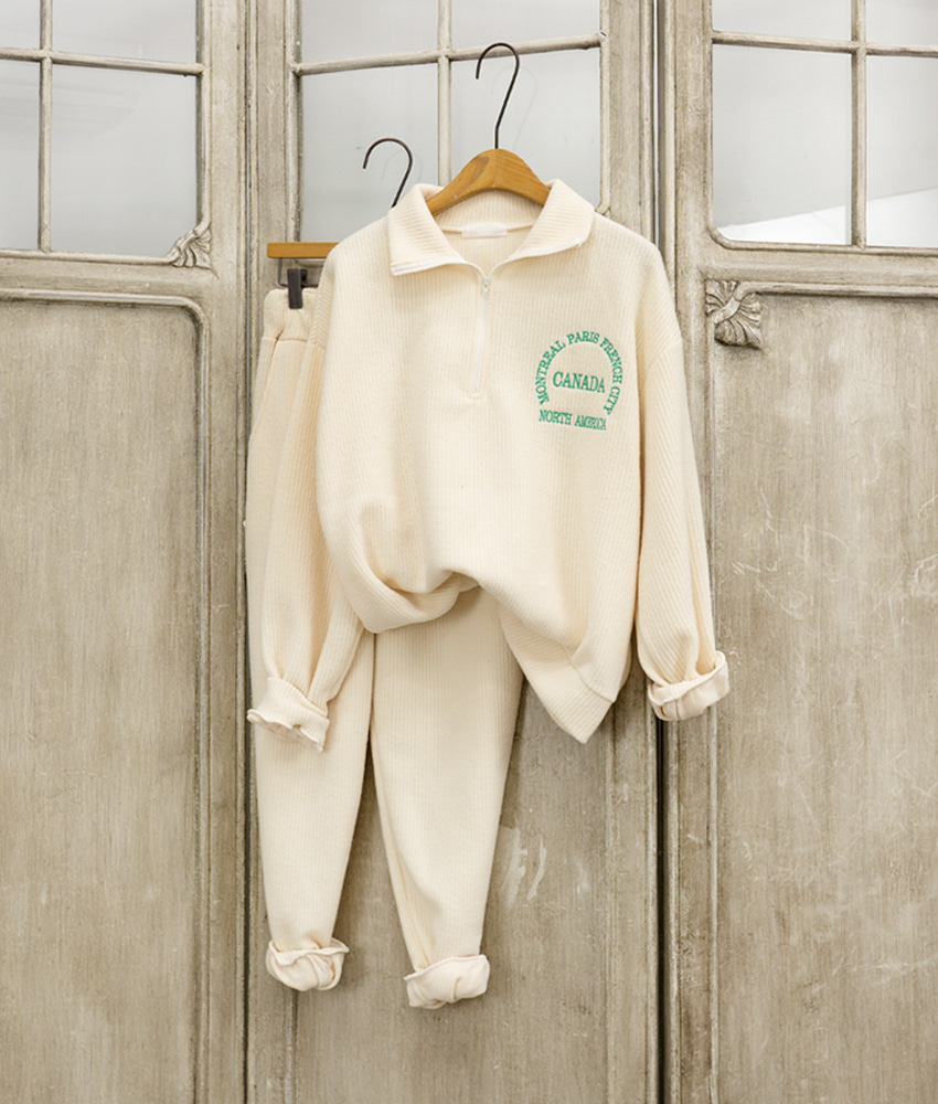 몬트리얼 반집업 반목 카라 기모 맨투맨 밴딩 골덴 조거팬츠 트레이닝세트 제품 이미지