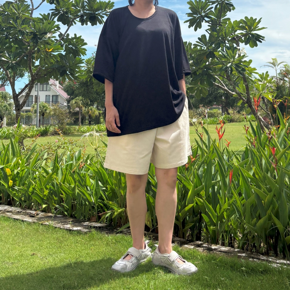 빅사이즈 자체제작 박시 루즈핏 티셔츠 여름 가볍고 시원한 라운드넥 블랙 슬라브 반팔 티 - 상세 이미지 2