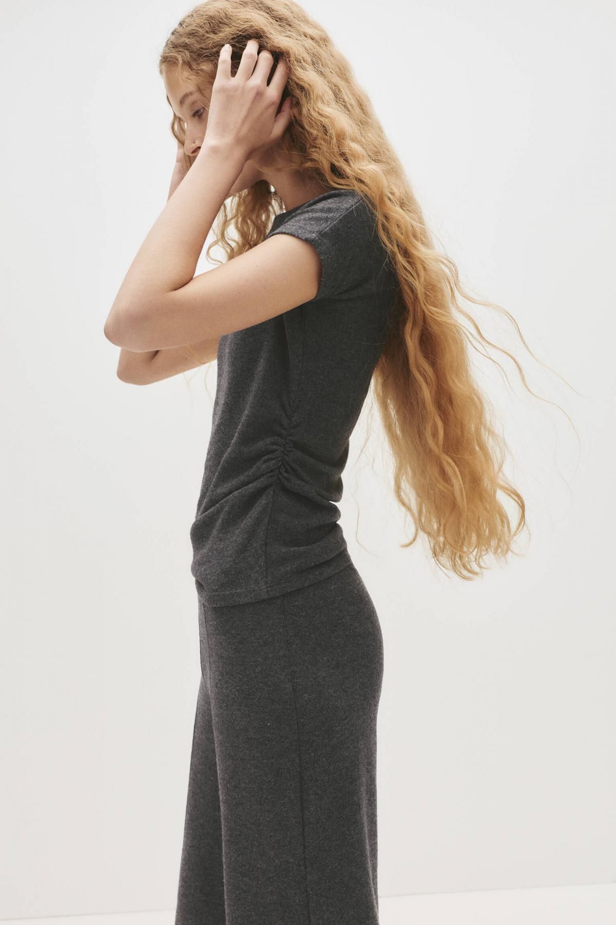 풀앤베어 소프트터치 스트레치 사이드 셔링 반팔 티셔츠 7152/366 DARK GREY - 상세 이미지 3