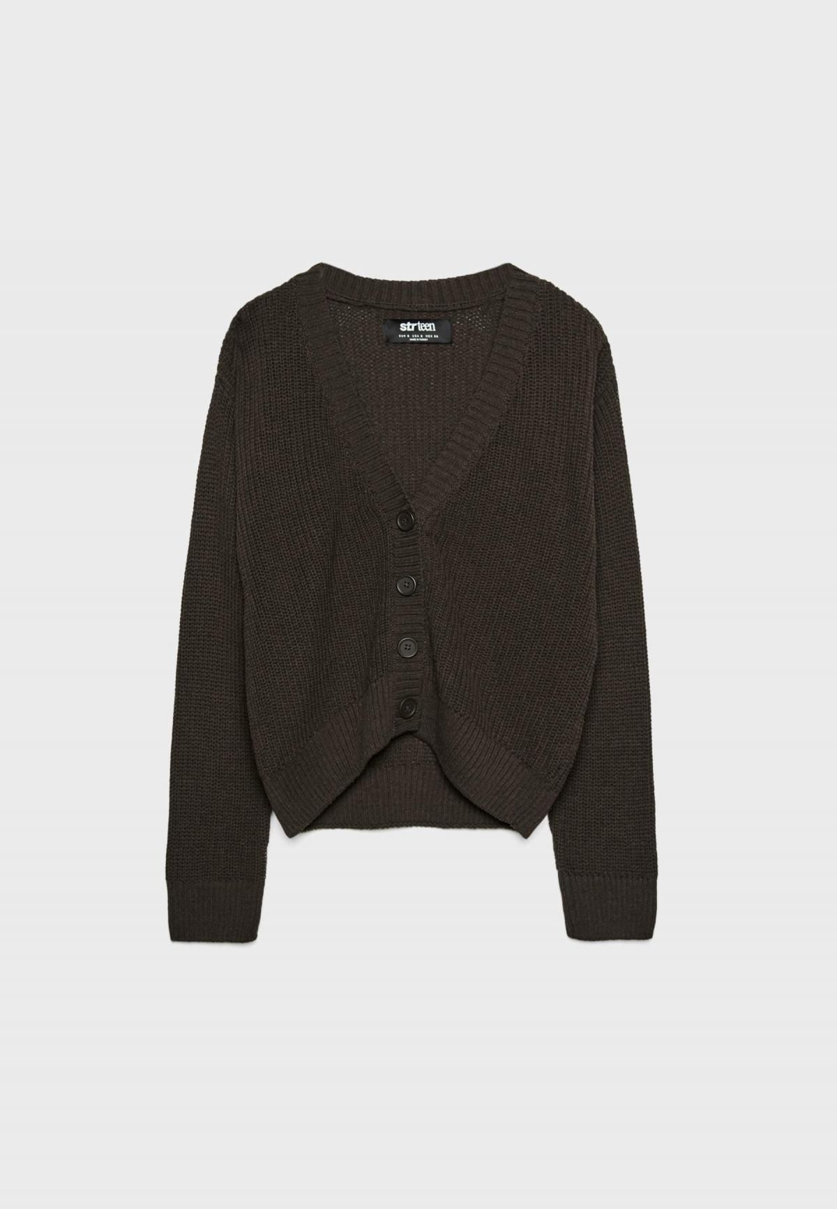 스트라디바리우스 데일리 브이넥 니트 버튼업 가디건 7549/958 BROWN - 상품 이미지