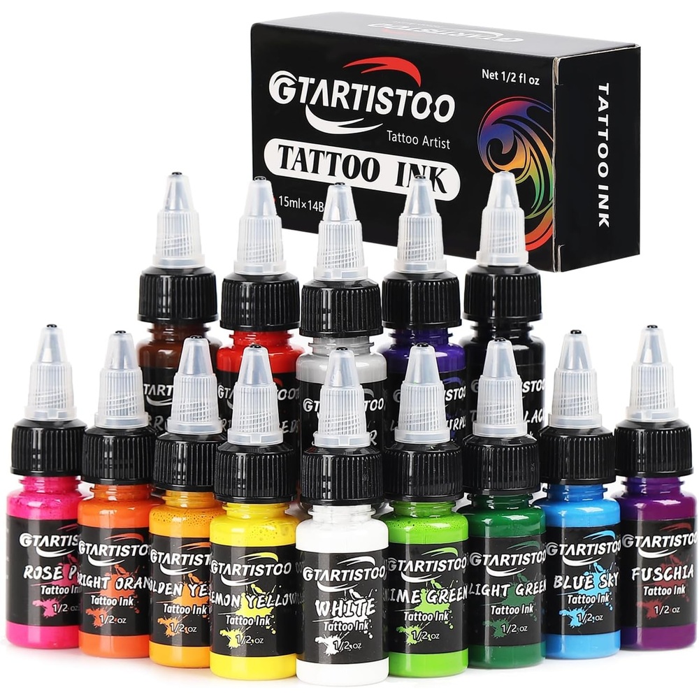타투 GTARTISTOO 타투잉크 세트 14색 15ml 바디메이크업 할로윈 아티스트 - 상품 이미지