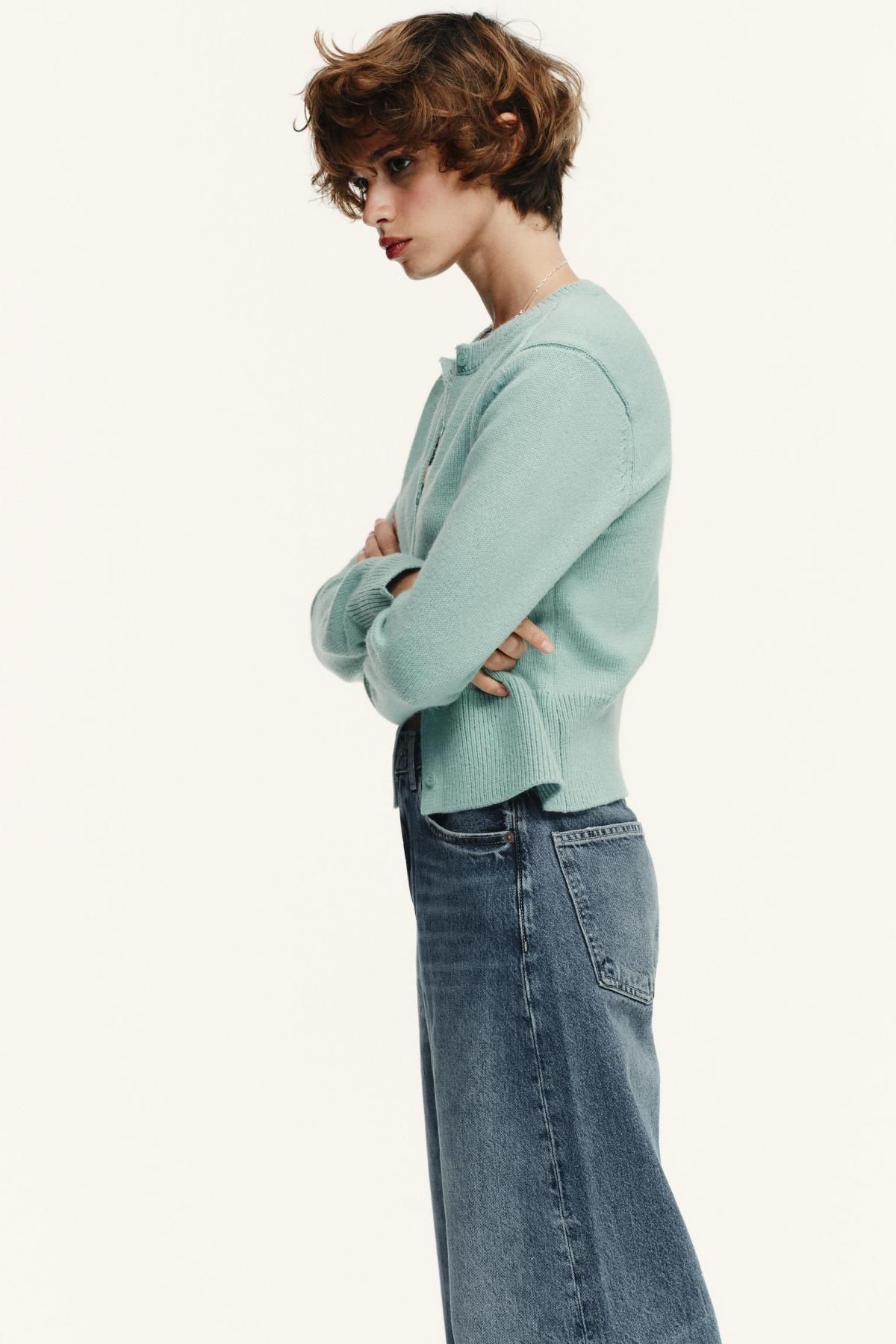 자라 라이트그린 라운드넥 니트 가디건 5536/126 TURQUOISE - 상세 이미지 5
