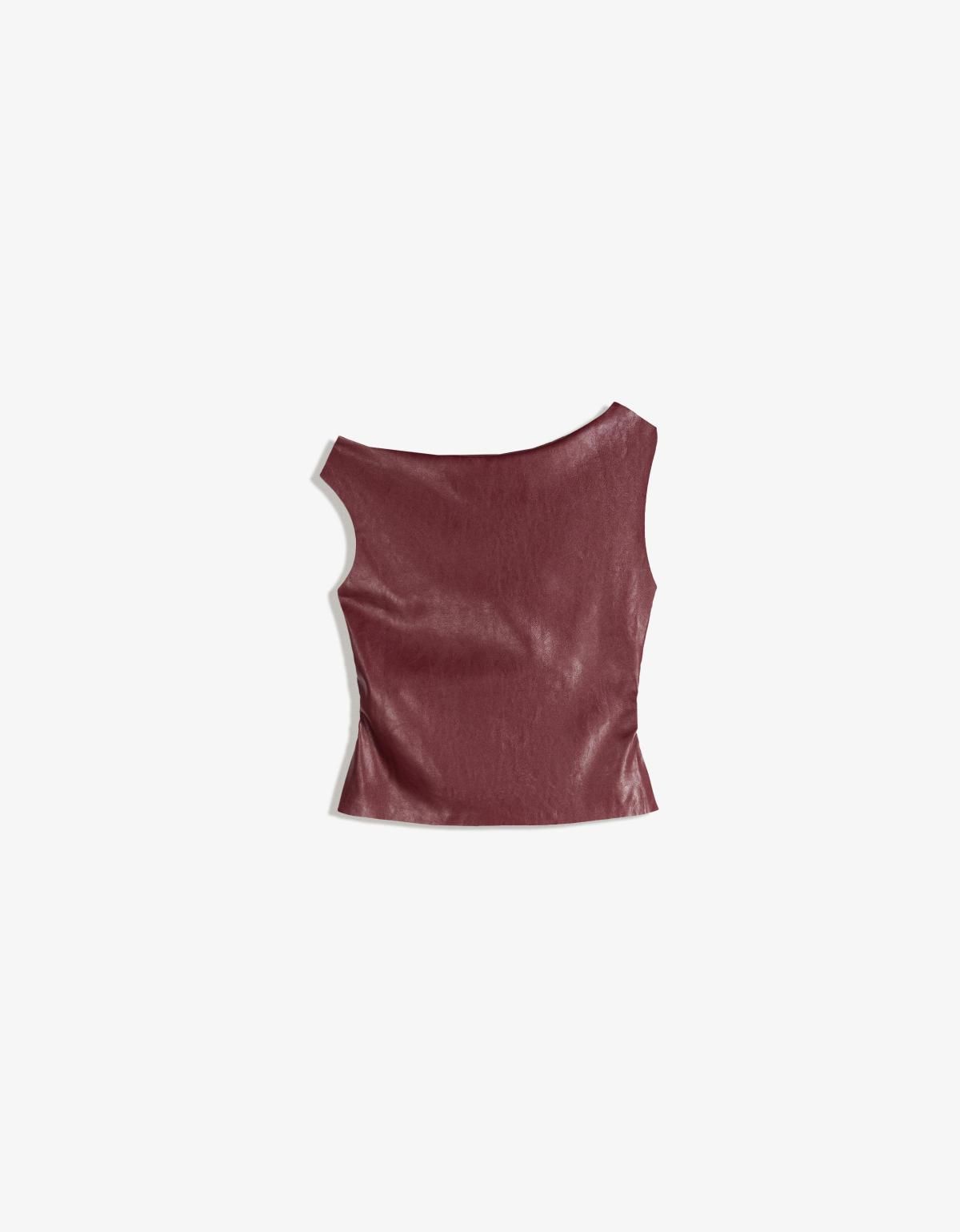 버쉬카 비대칭 레더 이펙트 슬리브리스 탑 8811/710 MAROON - 상세 이미지 2