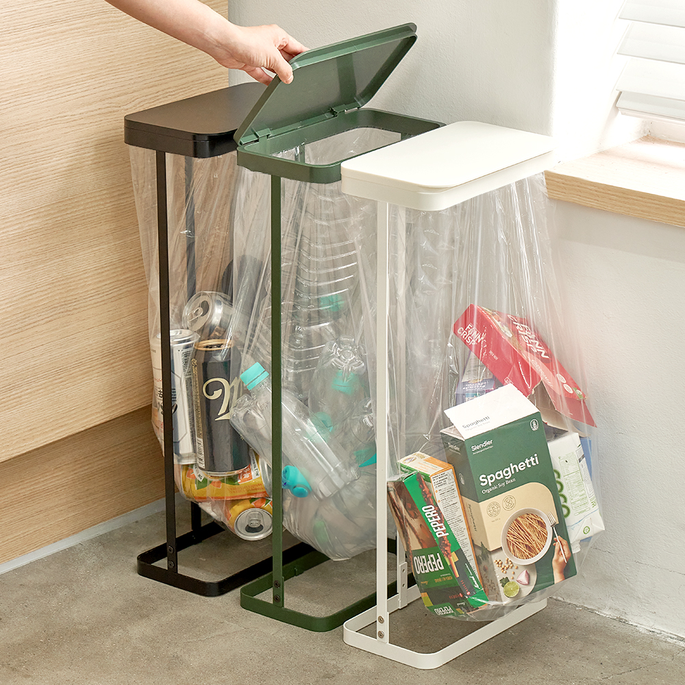 [단독]1+1 레트로 가비지백 스탠드 재활용 분리수거함 슬림형 2P 세트 (+전용비닐)