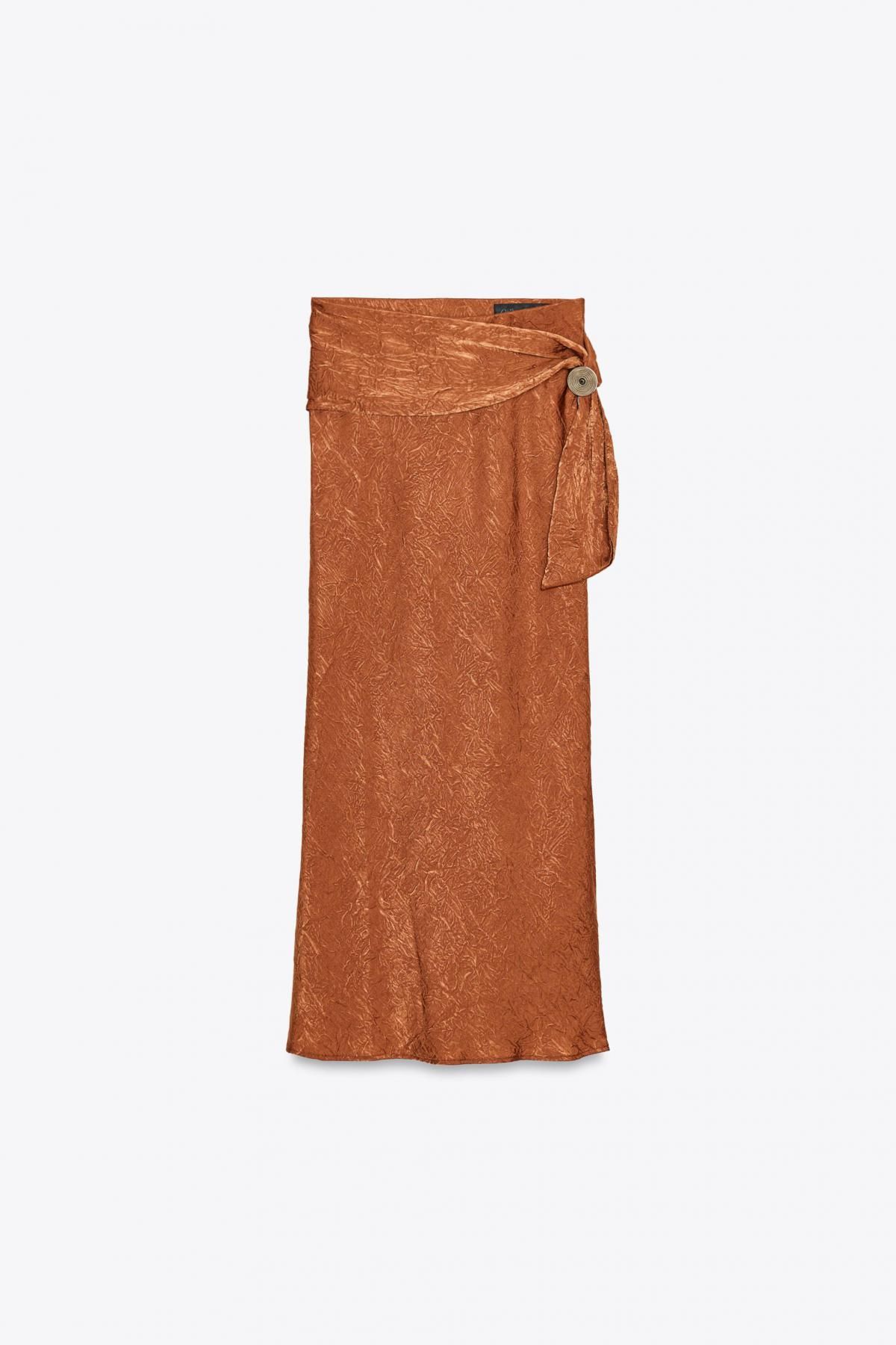 자라 링클 효과 새틴 미디 스커트 3666/058 COPPER - 메인 이미지