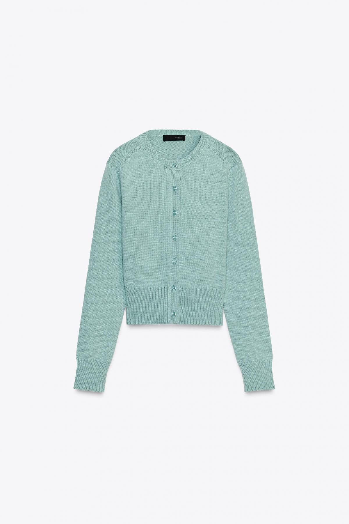 자라 라이트그린 라운드넥 니트 가디건 5536/126 TURQUOISE - 메인 이미지