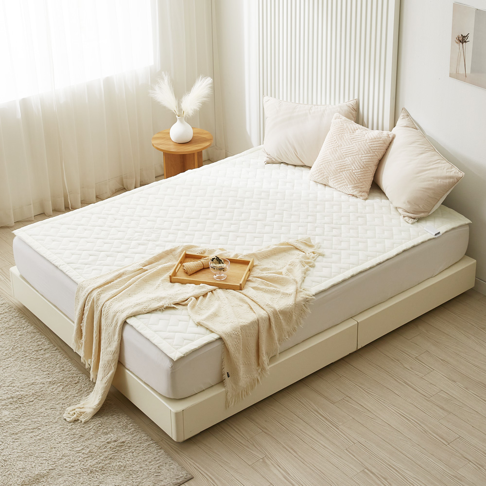 한일의료기 EMF 탄소매트 2 in 1 캠핑겸용 전기장판 전기요 크림 퀸 토퍼핏, 150x200cm