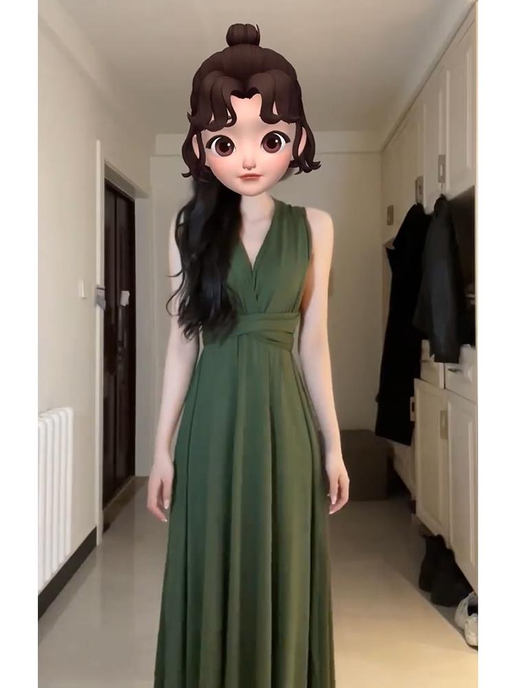 연주드레스 이브닝 홀터넥 돌잔치 피로연 의상 원피스 셀프 연주 롱드레스 무대 연주회 그린 드레스 S - 상세 이미지 2