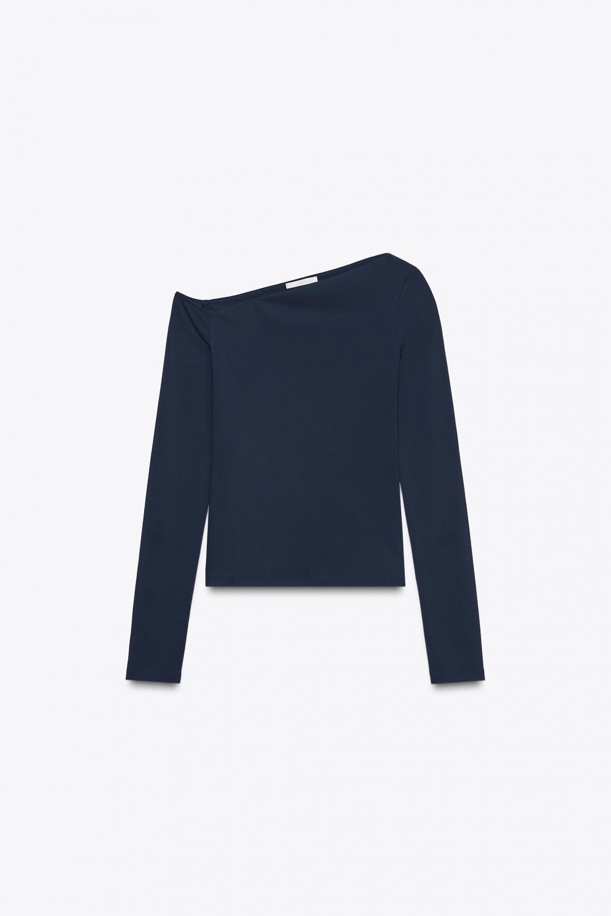 자라 테크니컬 폴리아미드 비대칭넥 긴팔 티셔츠 3641/870 NAVY BLUE - 메인 이미지