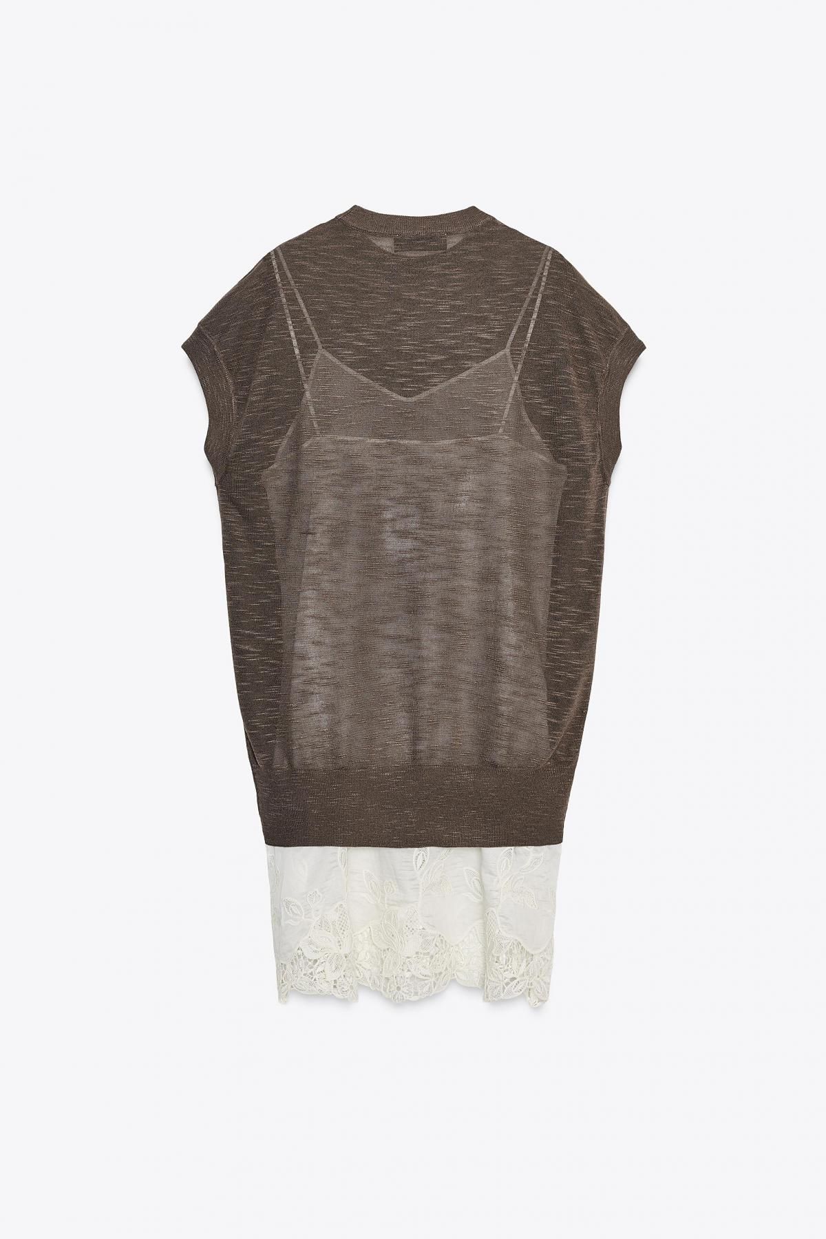 자라 레이어드 콤비 니트 미니 원피스 2756/135 BROWN / TAUPE - 상세 이미지 2