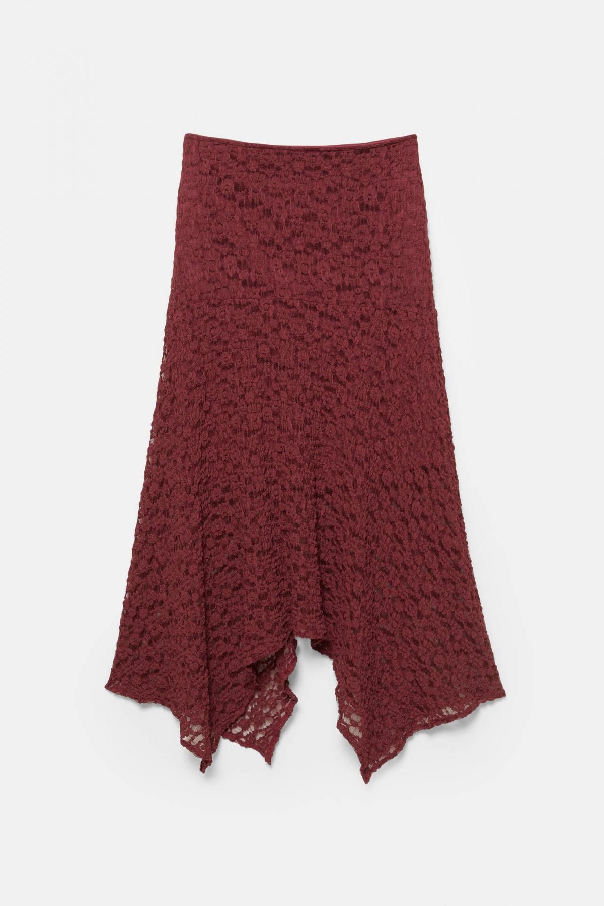 풀앤베어 로맨틱 비대칭 레이스 미디 스커트 7400/352 MAROON - 상품 이미지