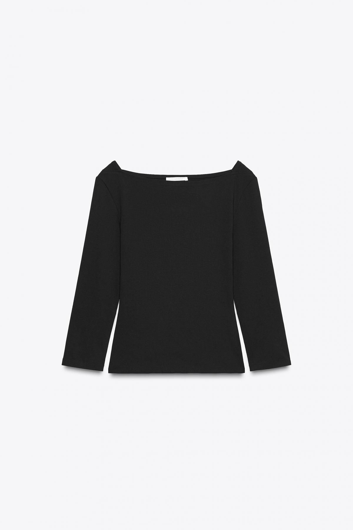 자라 슬림핏 보트넥 심리스 긴팔 티셔츠 4174/656 BLACK - 메인 이미지