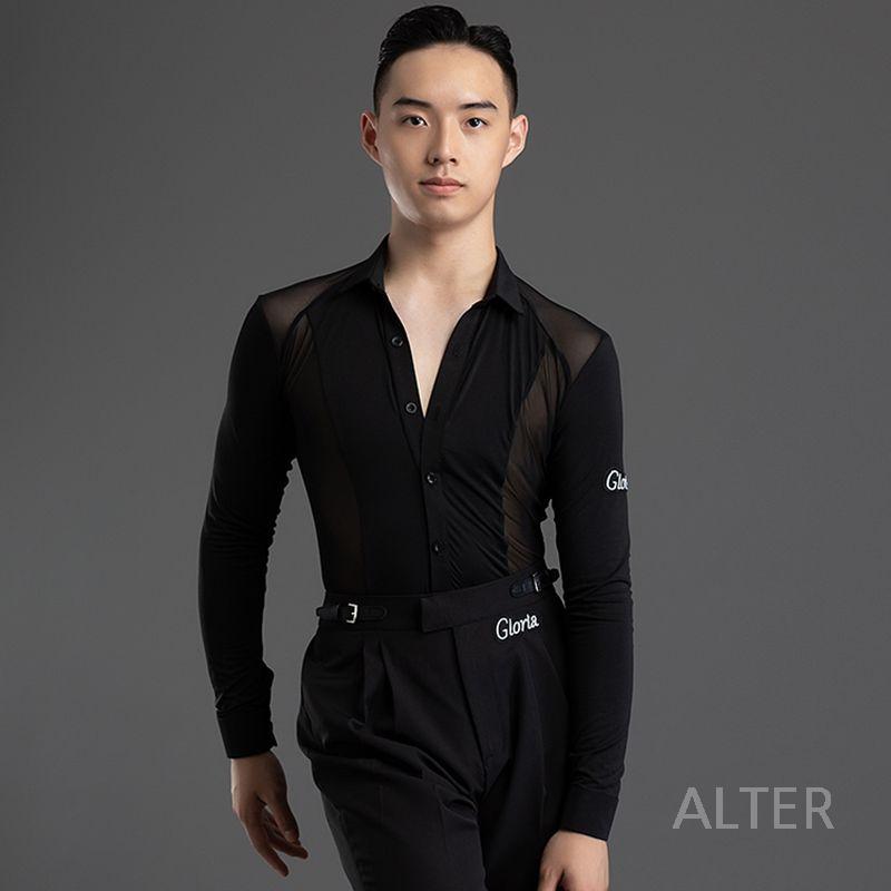 남성 댄스복 상의 댄스 연습복 라인 라틴 블랙 상의 S - 상세 이미지 2