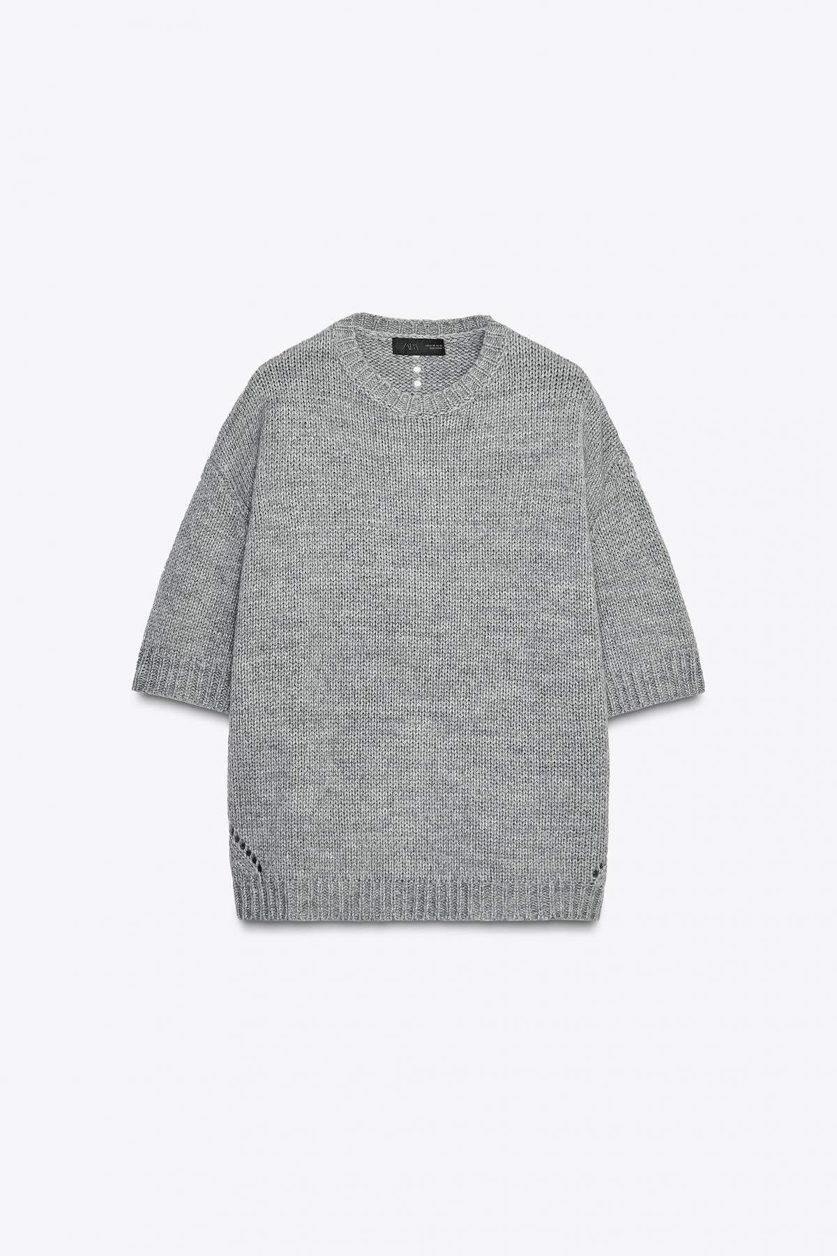 자라 오버사이즈 라운드넥 니트 반팔 스웨터 9598/176 GREY MARL - 상품 이미지