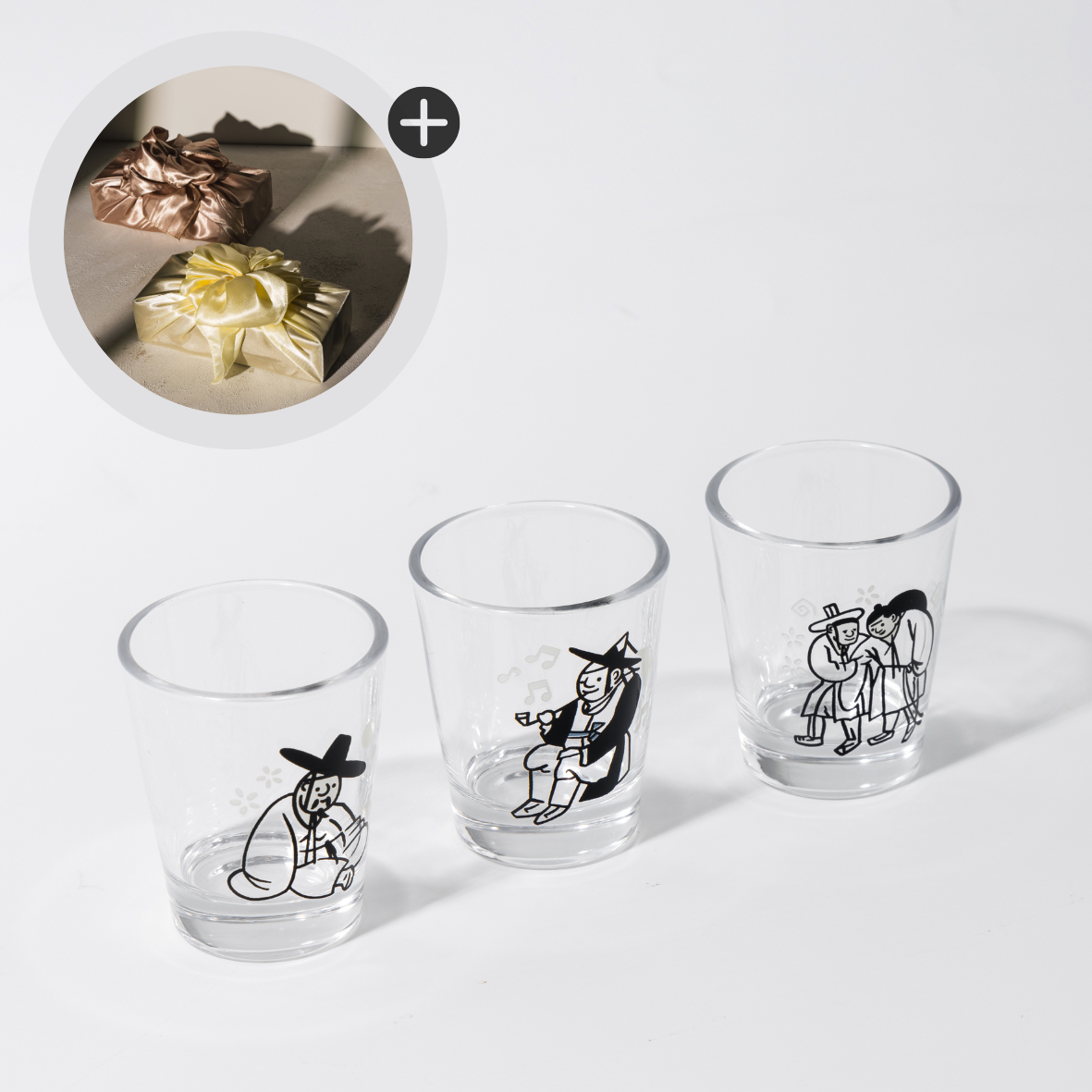 (추석선물) 포퍼블릭 김홍도 변색 술잔 소주잔 위스키잔 세트 3P