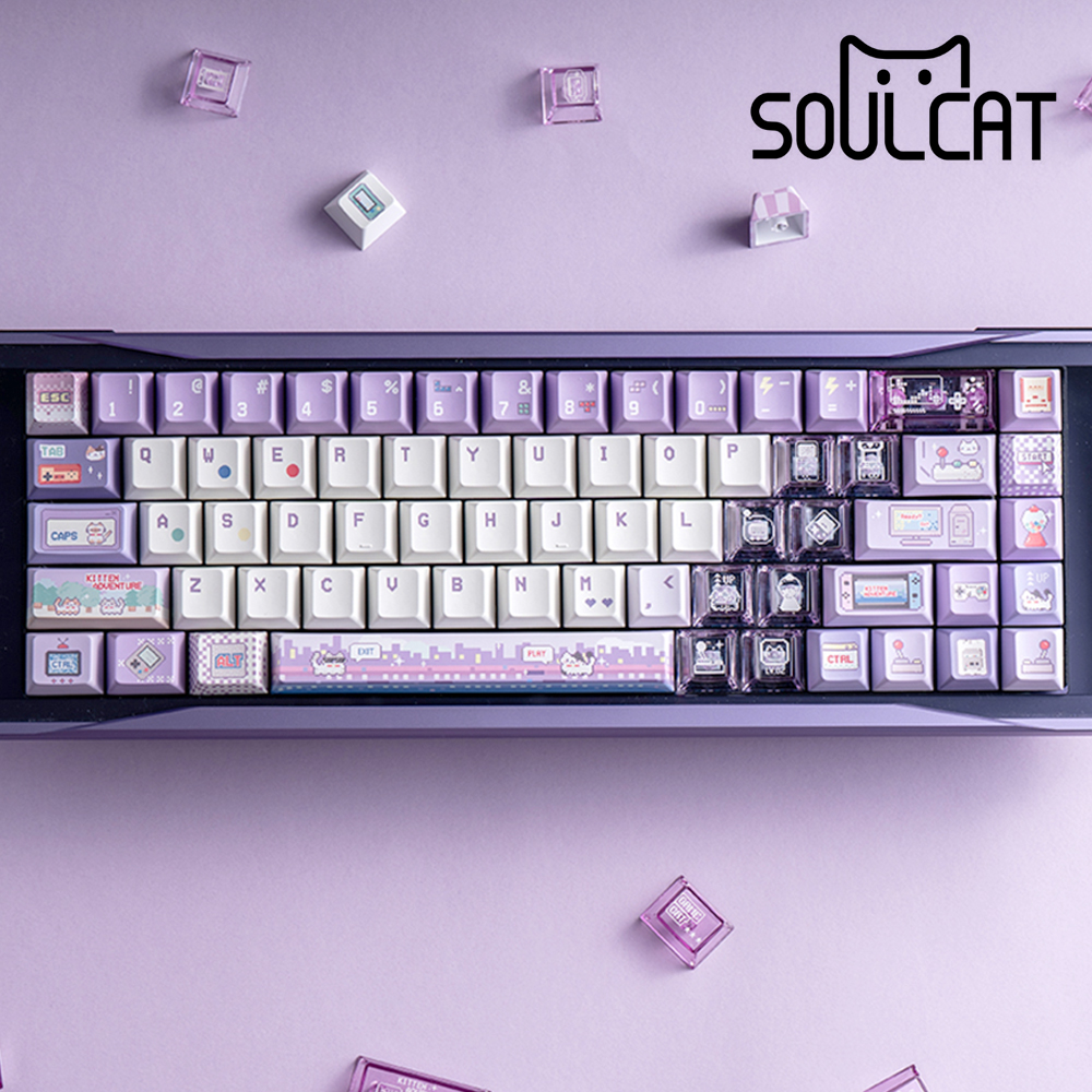 Soulcat 고양이키캡 PBT 귀여운 예쁜 체리 아케이드 - 상품 이미지