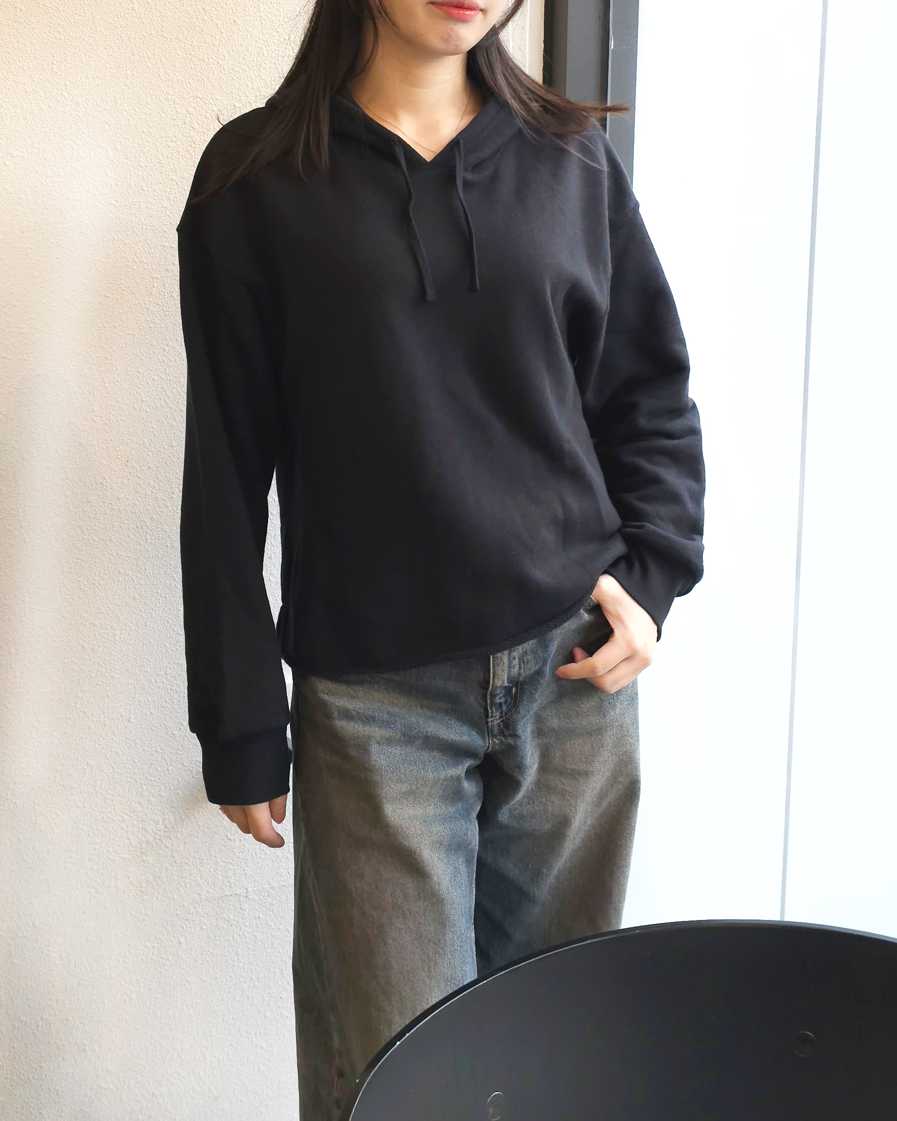 나이키 여성 와플니트 오버핏 크롭 후드 티셔츠 요가복 상의 DV7285블랙, S - 상세 이미지 4