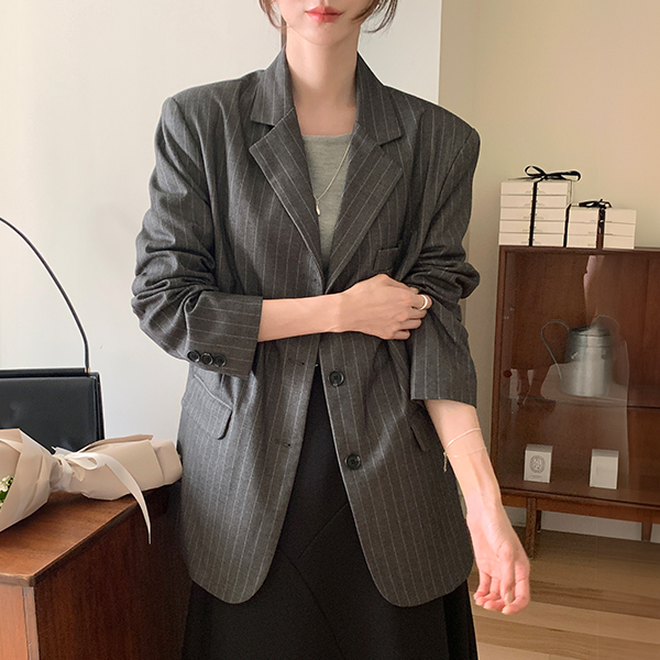 세미루즈핏 스트라이프 싱글 자켓 가을자켓 데일리 하객룩 jk3003