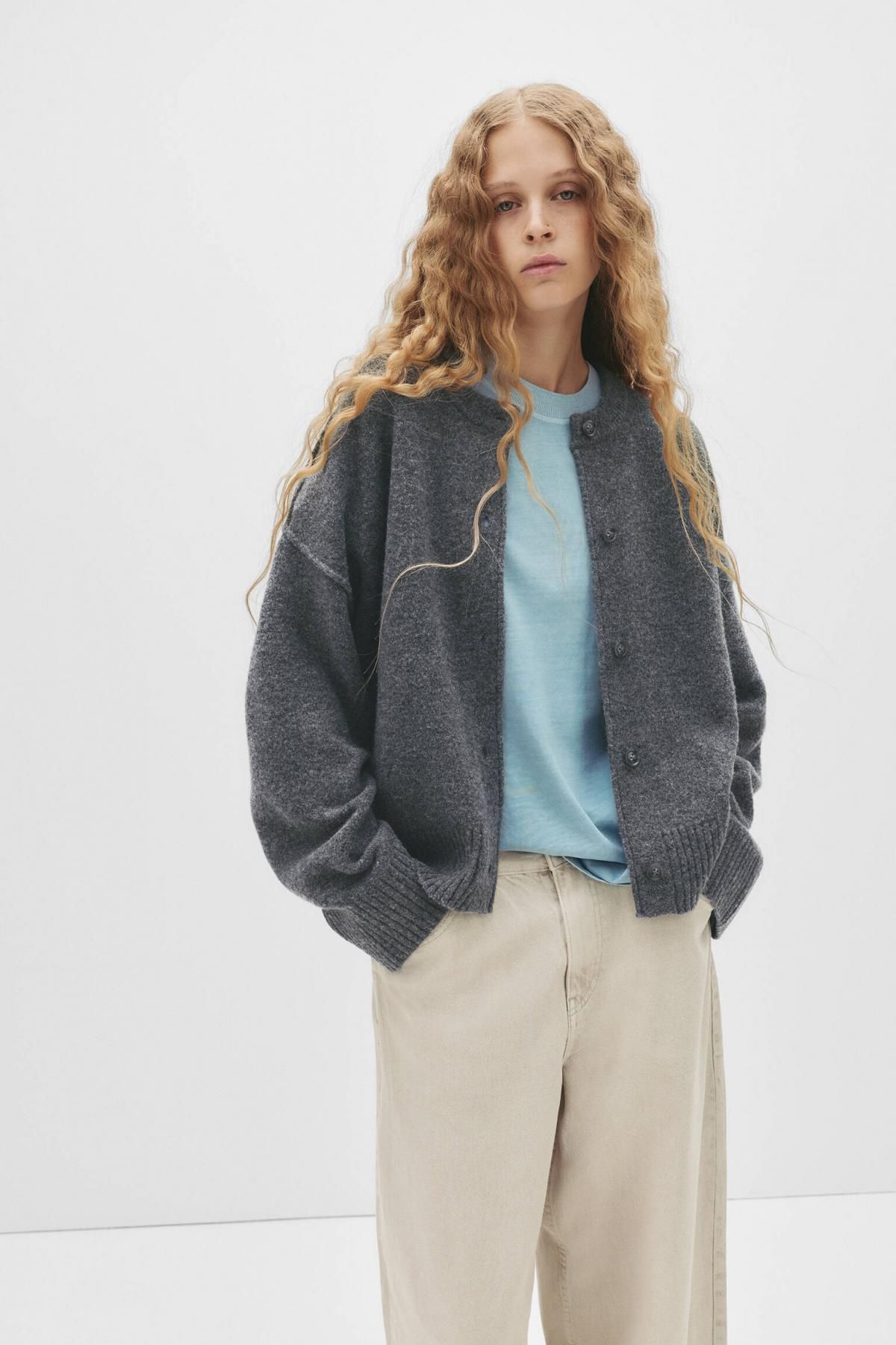 풀앤베어 소프트 라운드넥 니트 가디건 7553/305 ANTHRACITE GREY - 상세 이미지 5