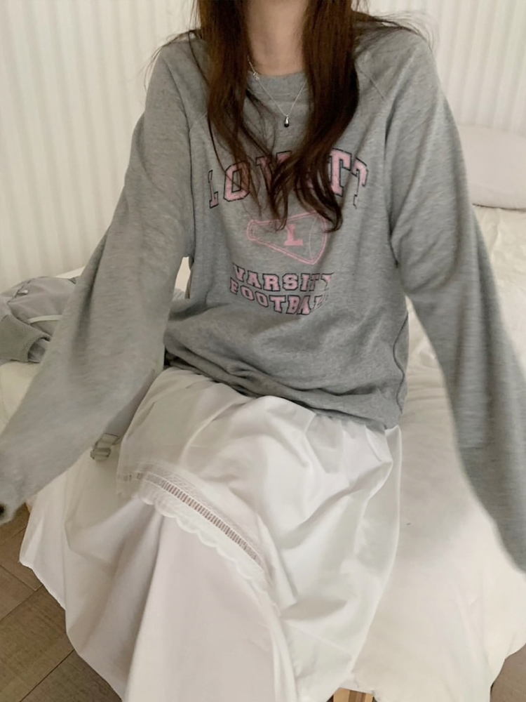 캐주얼 루즈핏 로베트 레터링 프린팅 티셔츠 여성 맨투맨 박스티 여자 가을 티셔츠 코튼 - 상세 이미지 4