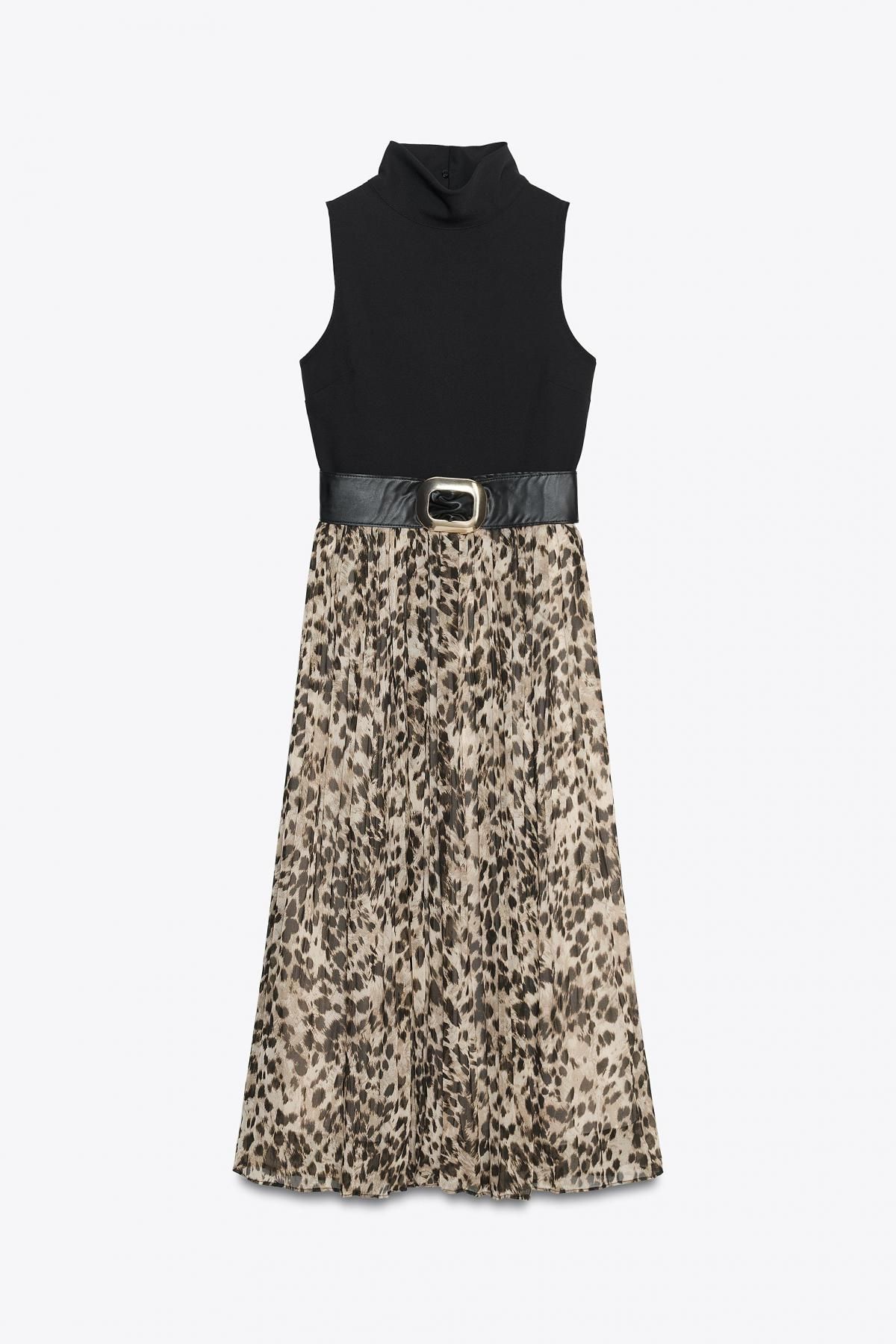 자라 애니멀 프린트 콤비 벨트 미디 원피스 2298/172 LEOPARD - 상품 이미지