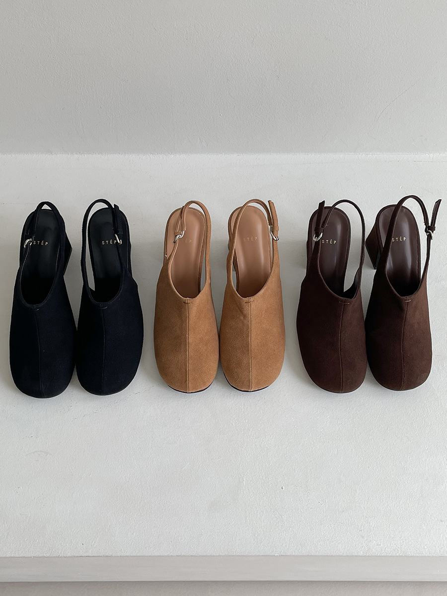 여성 스웨이드 슬링백힐 데일리 발편한구두 브라운 카멜 블랙 미들힐 7cm - 상세 이미지 5