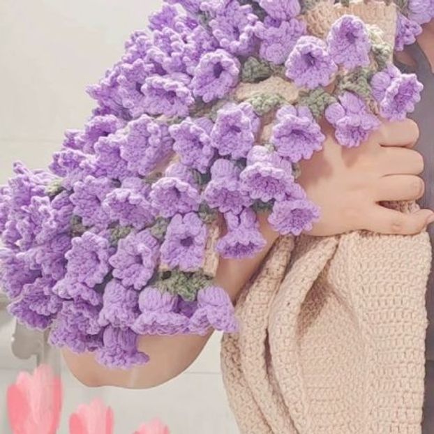 꽃다발블랭킷 DIY 꽃다발이되는담요 뜨개꽃 장미 손뜨개 꽃다발담요 뜨개질 뜨게꽃 뜨개diy 핑크 그라데이션 릴리 도구 설명 포함 - 상세 이미지 2