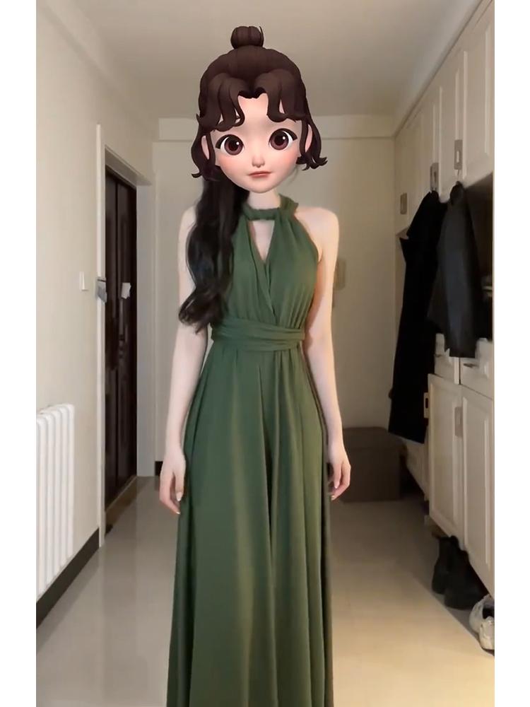 연주드레스 이브닝 홀터넥 돌잔치 피로연 의상 원피스 셀프 연주 롱드레스 무대 연주회 그린 드레스 S - 상세 이미지 4