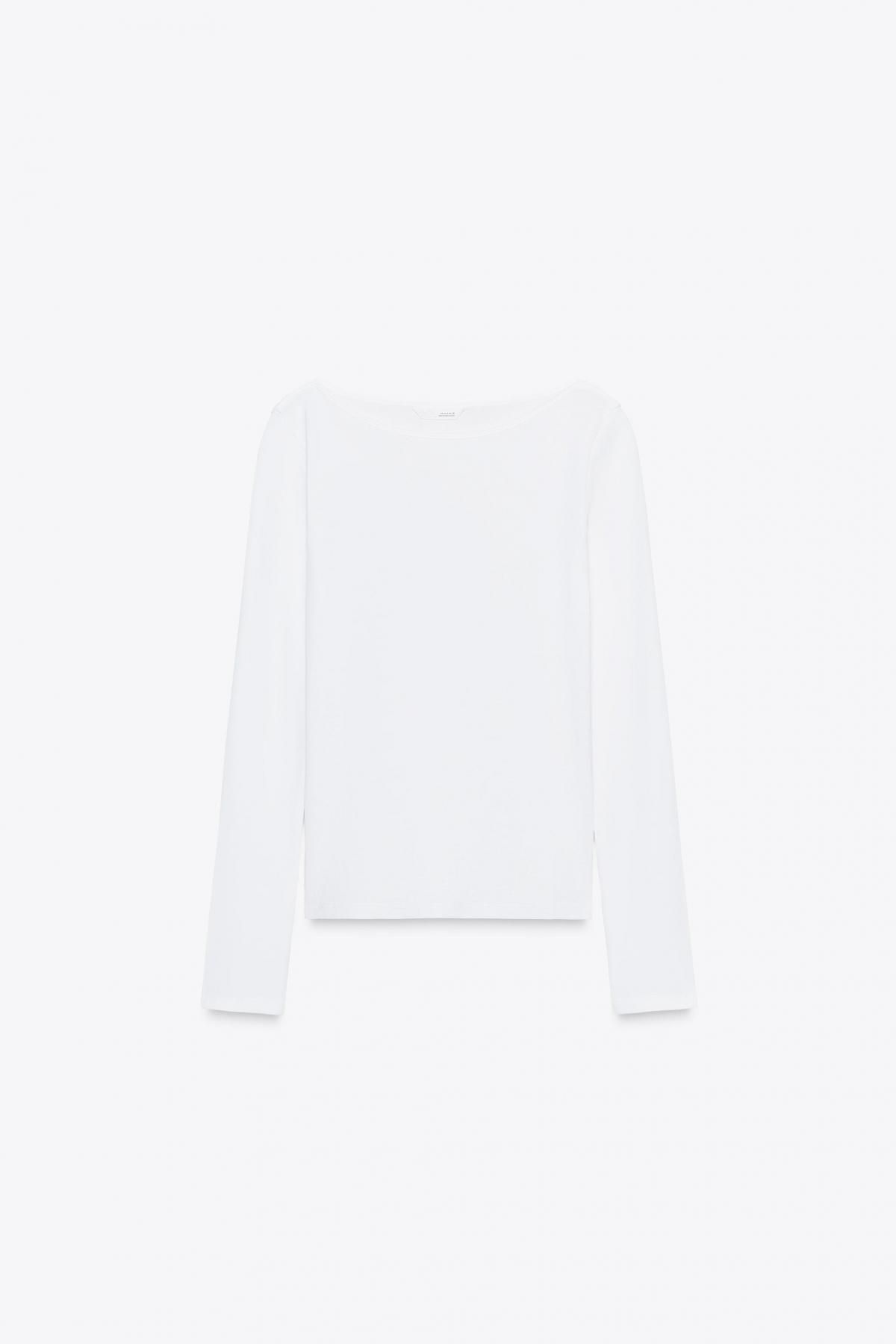 자라 베이직 코튼 보트넥 긴팔 티셔츠 4424/634 WHITE - 메인 이미지