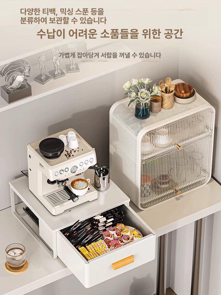 커피머신 선반 수납장 홈카페 철제 싱크대위 서랍 정수기장 찬장 주방 다용도장 그릇장 30cm 뚜껑 미포함 엘레강스화이트 - 상세 이미지 4