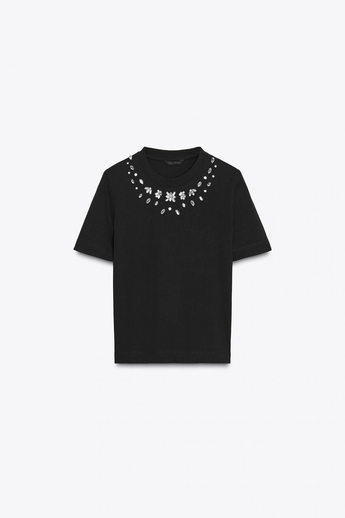 자라 쥬얼 포인트 라운드넥 반팔 티셔츠 1165/821 BLACK - 메인 이미지