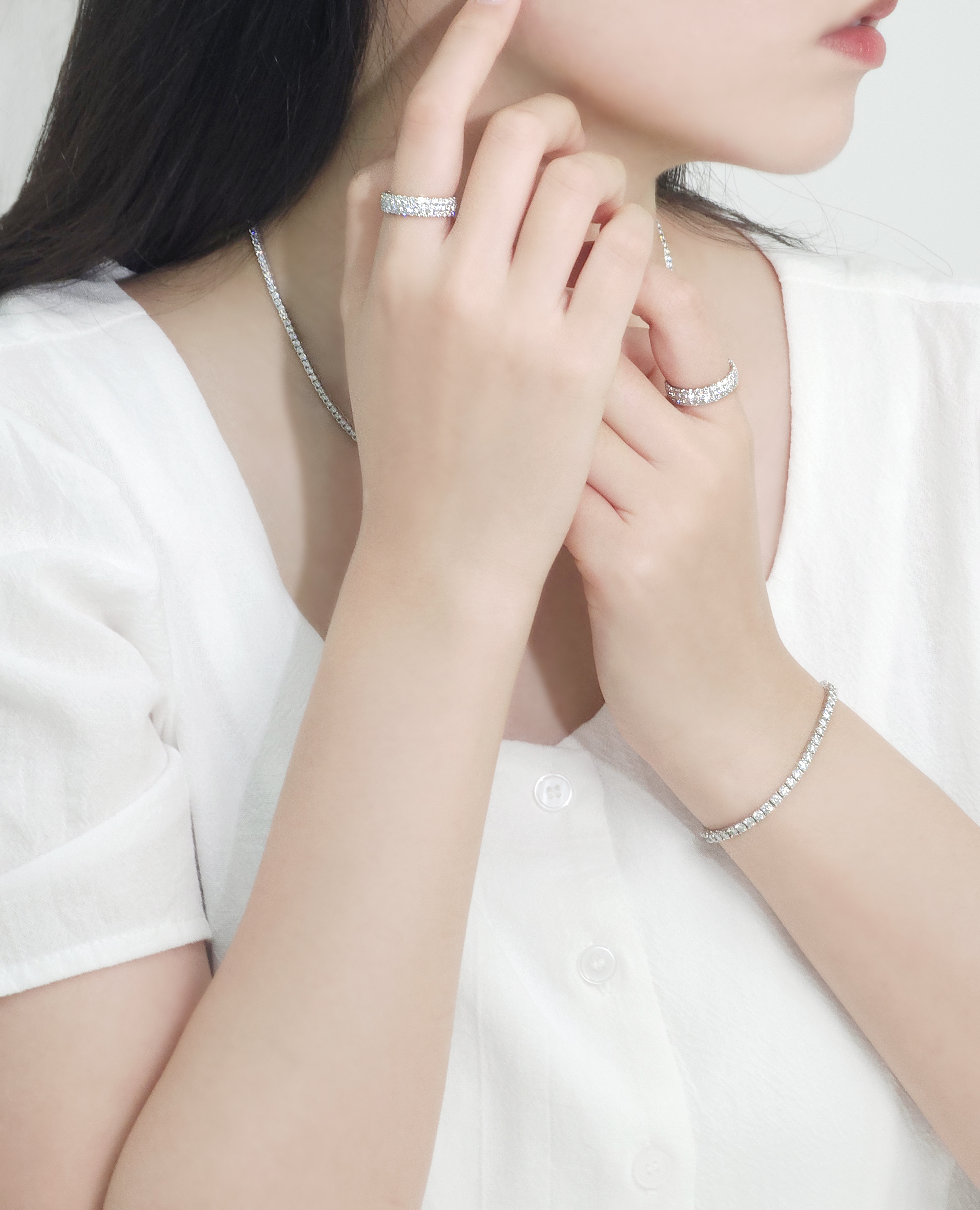 랩다이아몬드 반지 풀 파베세팅 3줄 14k 18k - 상세 이미지 2