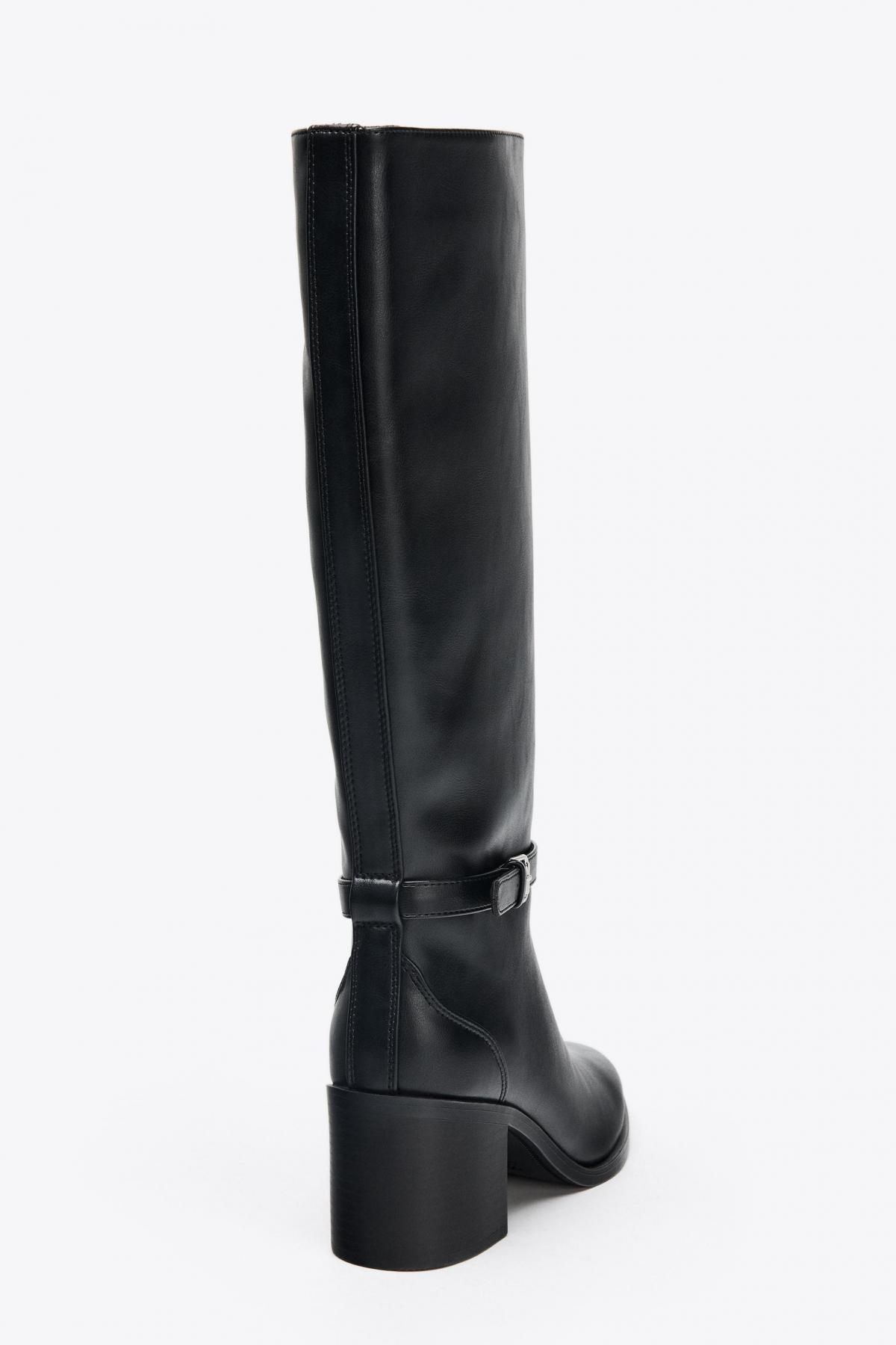 자라 버클 미드 블록힐 롱 부츠 2000/610 BLACK - 상세 이미지 5