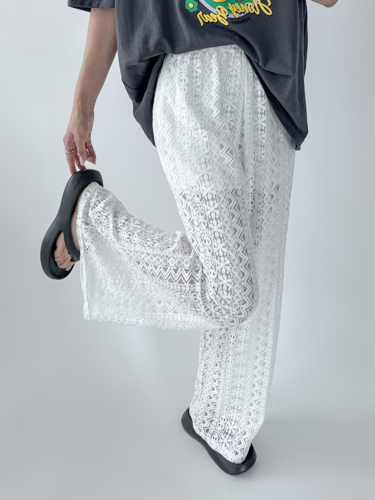 폼나나 Pomnana 루즈핏 패턴 냉장고바지 휴가 통풍 봄 여름 시스루긴바지 바지 - 상품 이미지