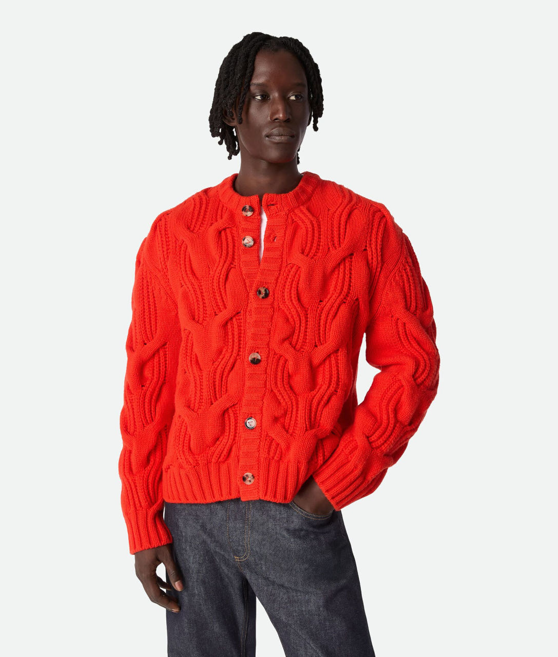 보테가베네타니트 가디건 체리 토마토 830424V5LO06299