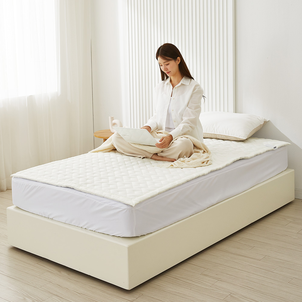 한일의료기 EMF 탄소매트 2 in 1 캠핑겸용 전기장판 전기요 크림 슈퍼싱글 토퍼핏, 110x200cm