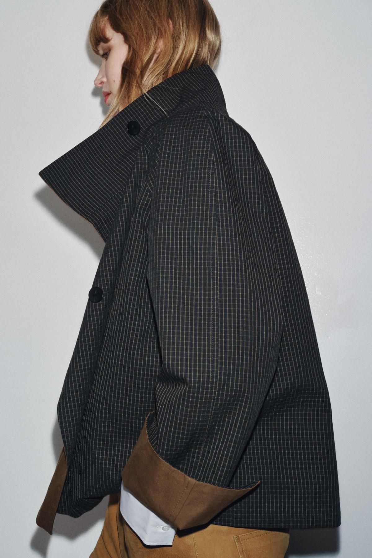 자라 리버서블 하이넥 코튼 블렌드 숏 트렌치코트 7522/269 BLACK / BROWN - 상세 이미지 5