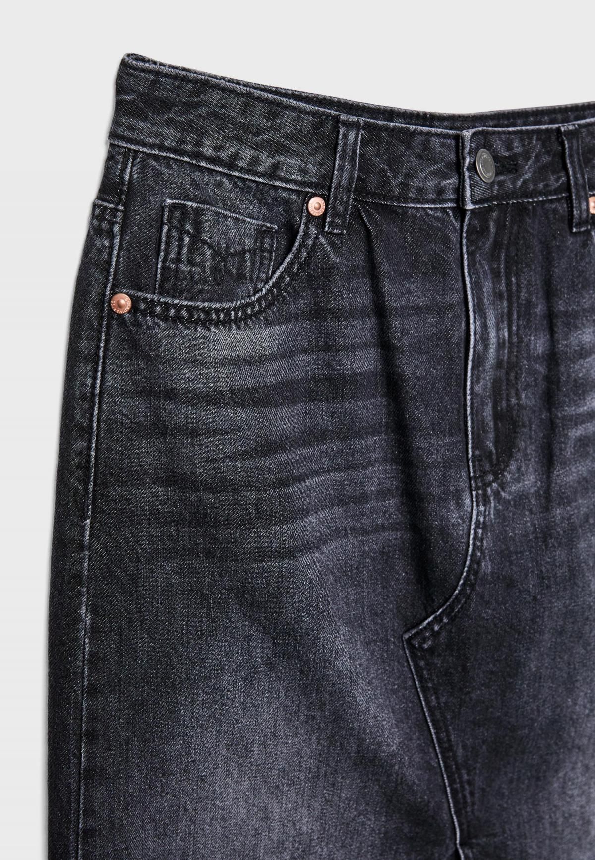 스트라디바리우스 트렌디 루즈핏 슬릿 데님 미디 스커트 1318/621 BLACK DENIM WASH - 상세 이미지 3